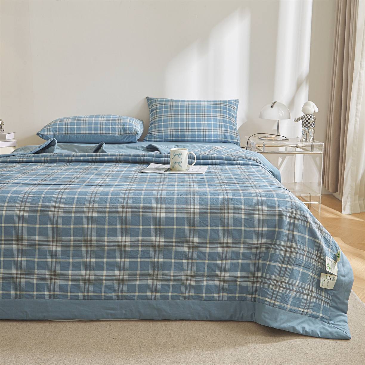 91家纺网 家纺一手货源 找家纺 鑫佰利 2026新款A类水洗棉新疆棉花夏被夏凉被空调被 海洋蓝