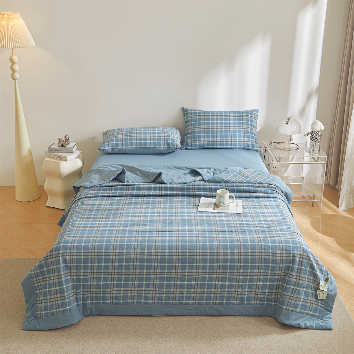 91家纺网 家纺一手货源 找家纺 鑫佰利 2026新款A类水洗棉新疆棉花夏被夏凉被空调被 海洋蓝