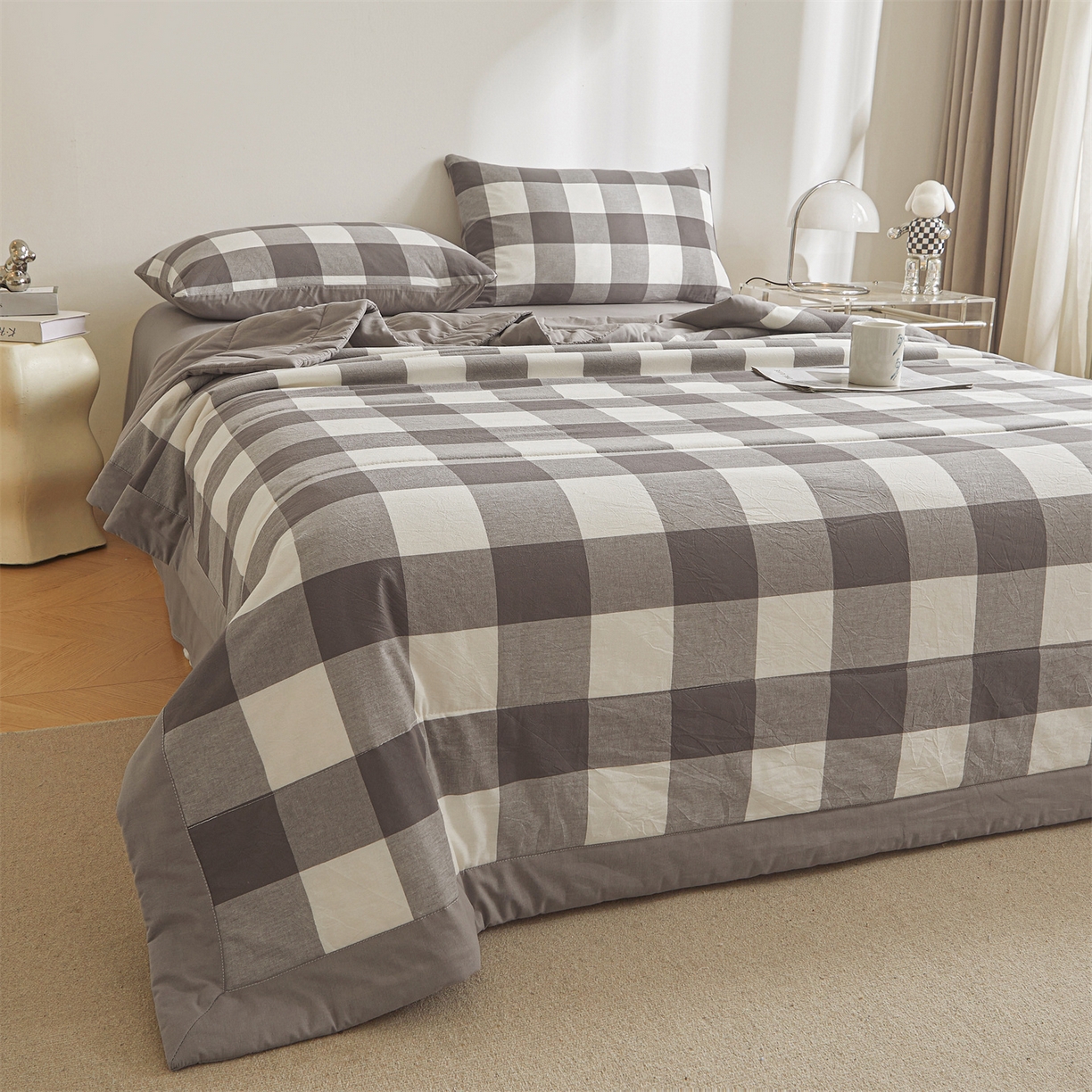 91家纺网 家纺一手货源 找家纺 鑫佰利 2026新款A类水洗棉新疆棉花夏被夏凉被空调被 灰中格