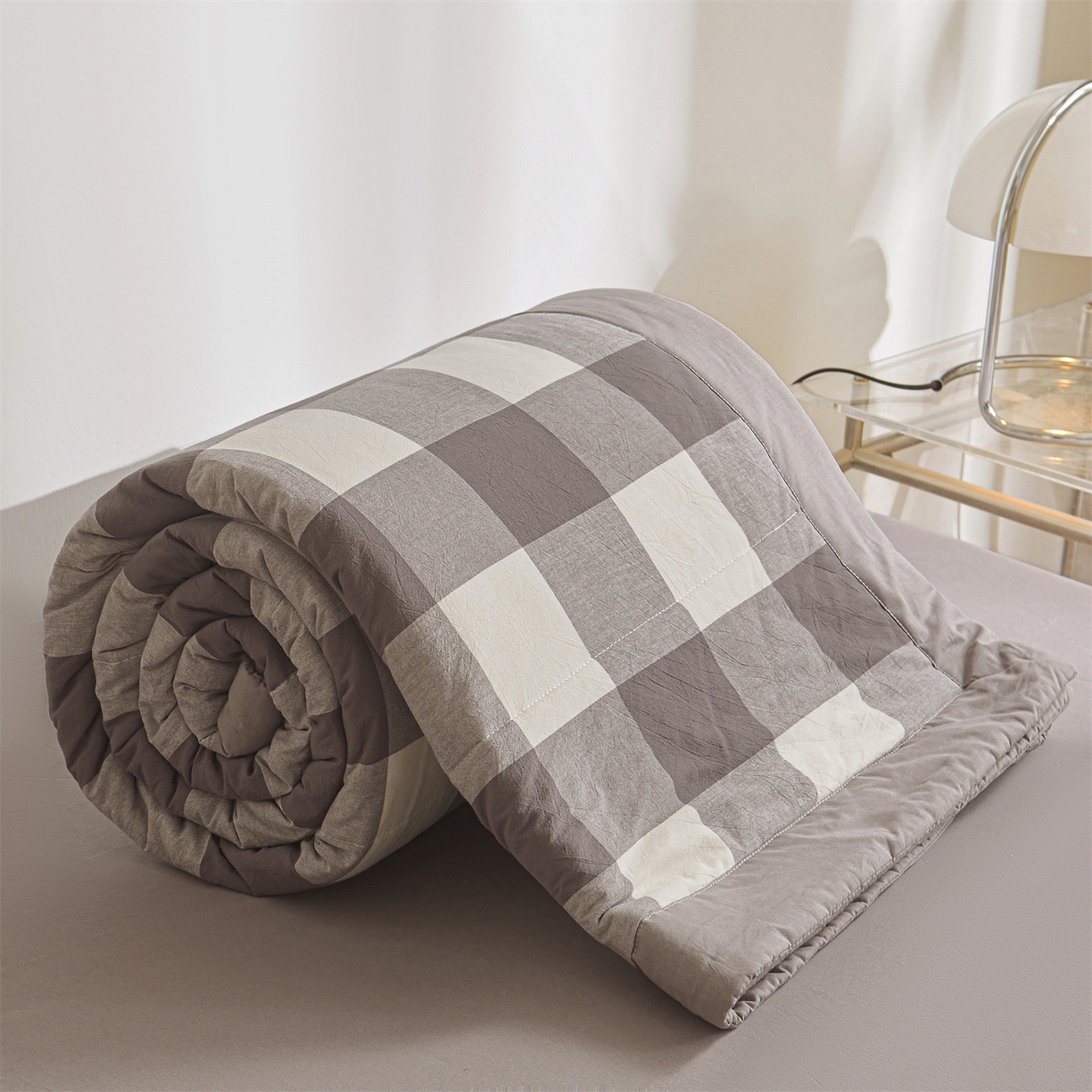 91家纺网 家纺一手货源 找家纺 鑫佰利 2026新款A类水洗棉新疆棉花夏被夏凉被空调被 灰中格