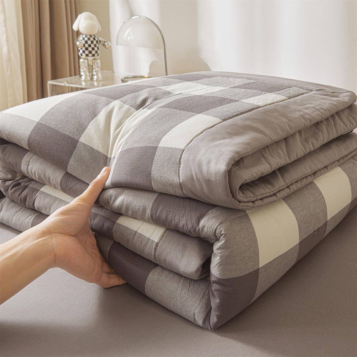 91家纺网 家纺一手货源 找家纺 鑫佰利 2026新款A类水洗棉新疆棉花夏被夏凉被空调被 灰中格