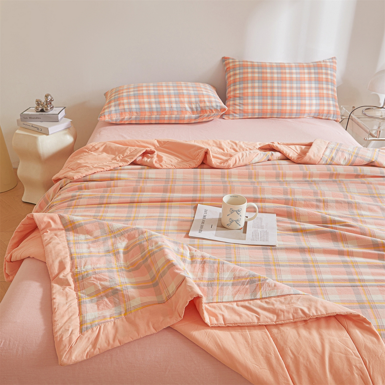 91家纺网 家纺一手货源 找家纺 鑫佰利 2026新款A类水洗棉新疆棉花夏被夏凉被空调被 简兮粉