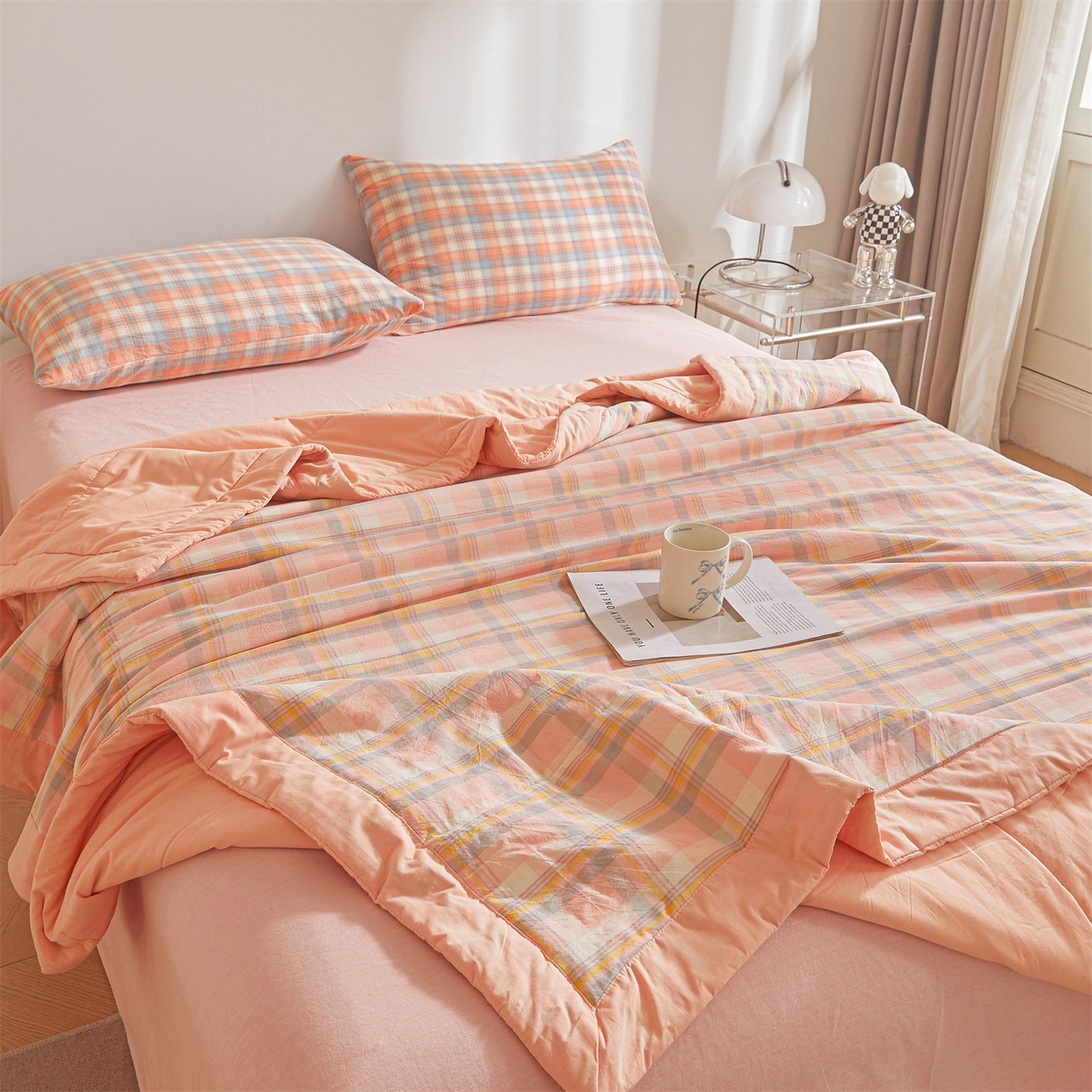 91家纺网 家纺一手货源 找家纺 鑫佰利 2026新款A类水洗棉新疆棉花夏被夏凉被空调被 简兮粉