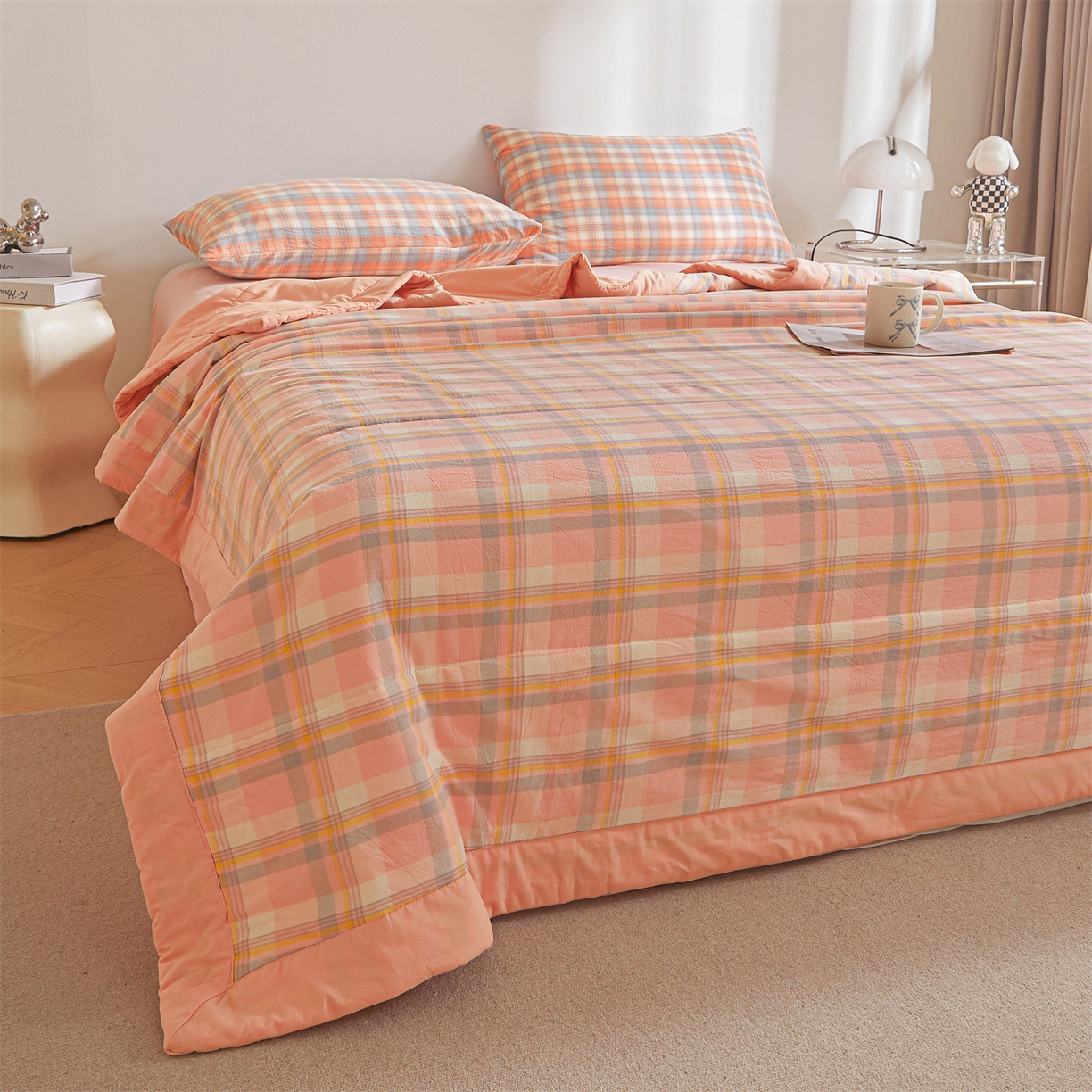 91家纺网 家纺一手货源 找家纺 鑫佰利 2026新款A类水洗棉新疆棉花夏被夏凉被空调被 简兮粉