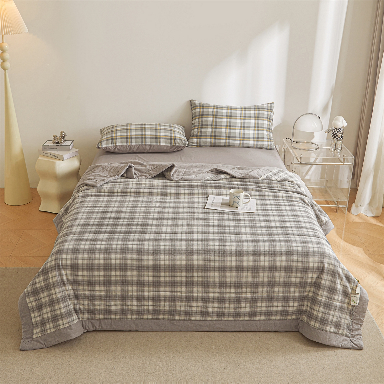 91家纺网 家纺一手货源 找家纺 鑫佰利 2026新款A类水洗棉新疆棉花夏被夏凉被空调被 格韵灰