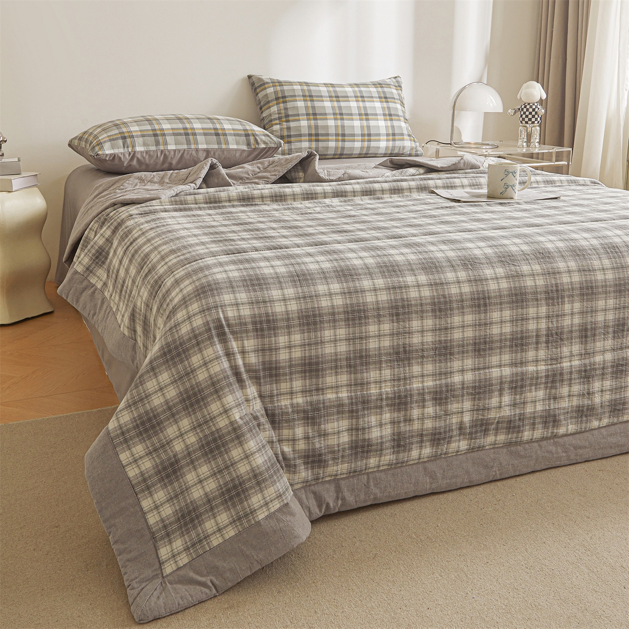 91家纺网 家纺一手货源 找家纺 鑫佰利 2026新款A类水洗棉新疆棉花夏被夏凉被空调被 格韵灰