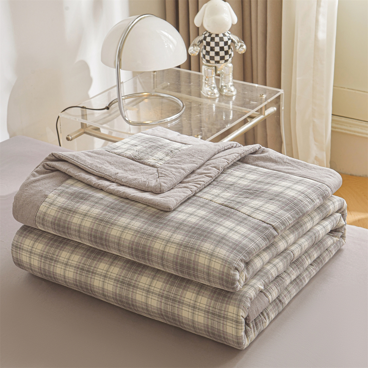 91家纺网 家纺一手货源 找家纺 鑫佰利 2026新款A类水洗棉新疆棉花夏被夏凉被空调被 格韵灰