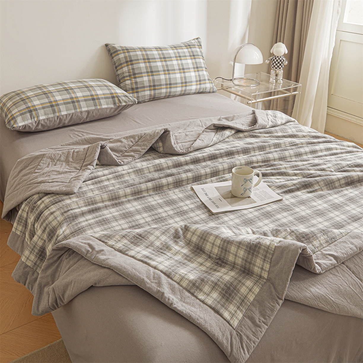 91家纺网 家纺一手货源 找家纺 鑫佰利 2026新款A类水洗棉新疆棉花夏被夏凉被空调被 格韵灰