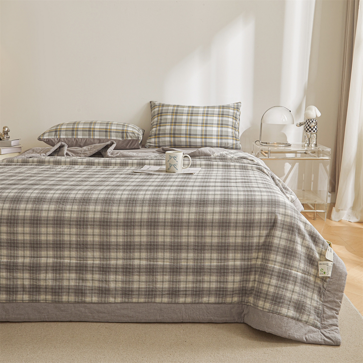 91家纺网 家纺一手货源 找家纺 鑫佰利 2026新款A类水洗棉新疆棉花夏被夏凉被空调被 格韵灰