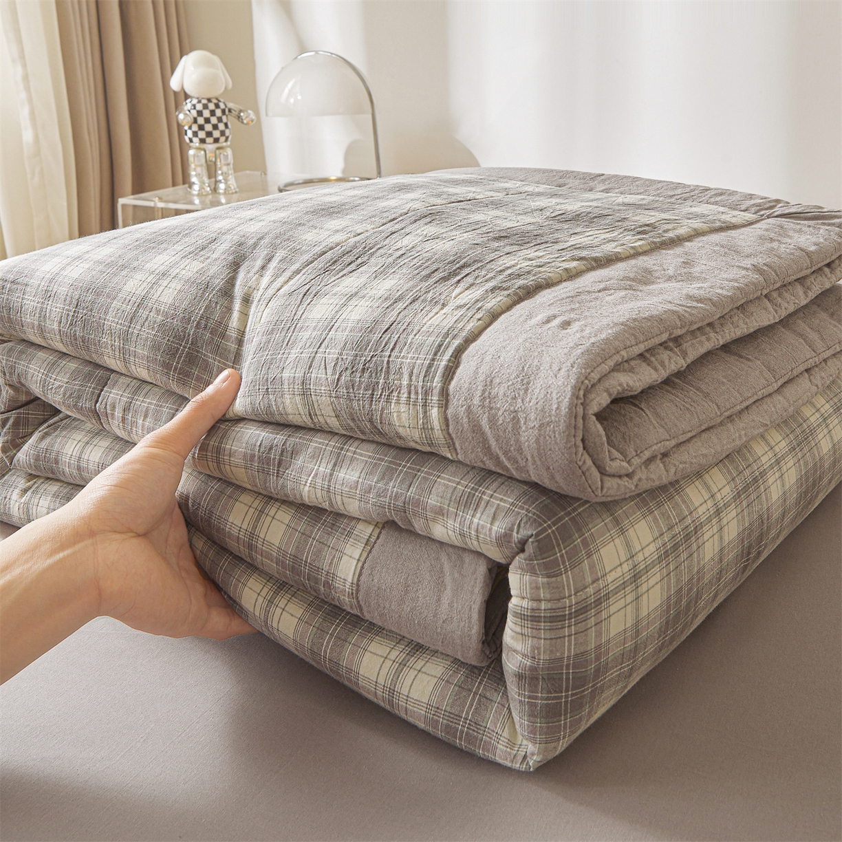 91家纺网 家纺一手货源 找家纺 鑫佰利 2026新款A类水洗棉新疆棉花夏被夏凉被空调被 格韵灰