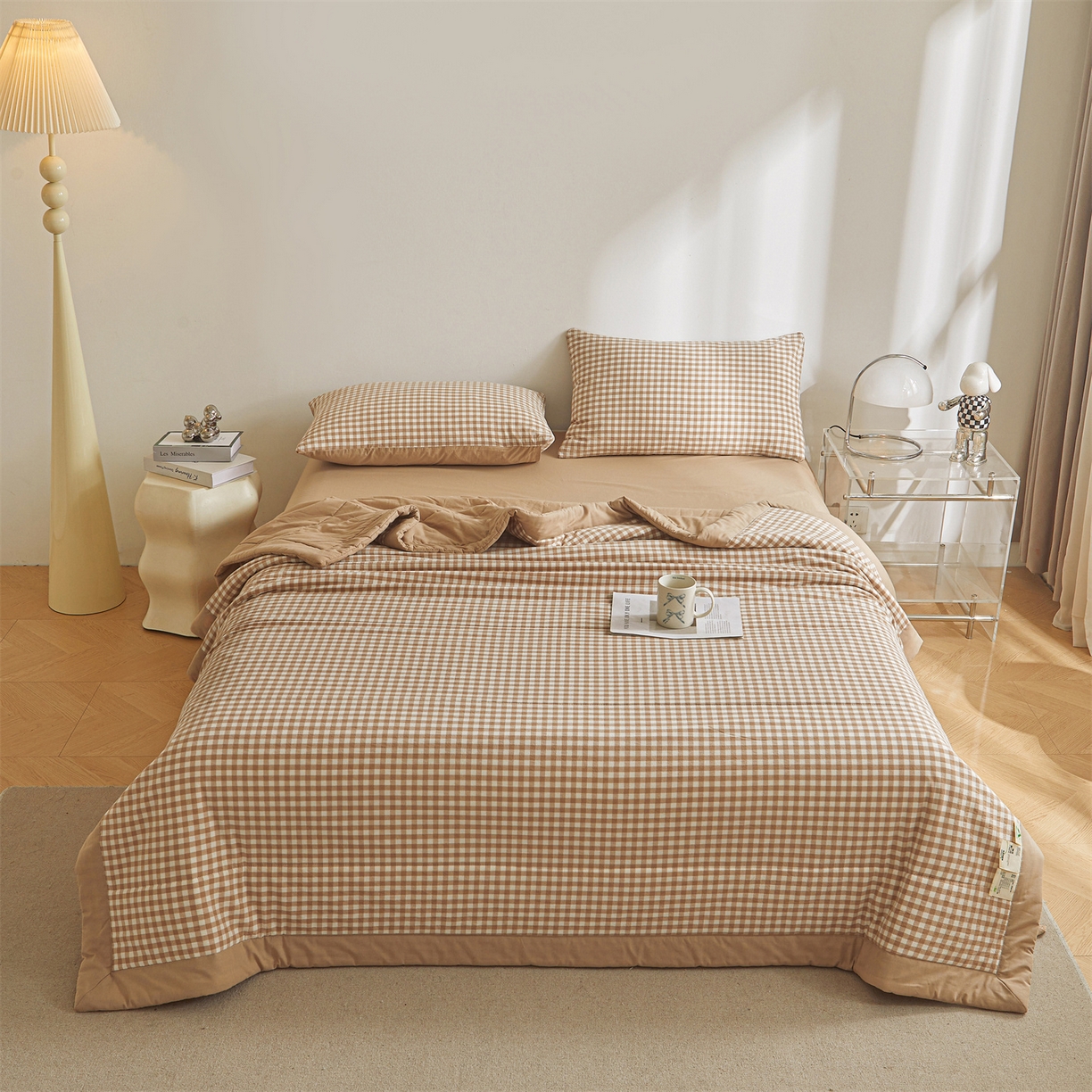 91家纺网 家纺一手货源 找家纺 鑫佰利 2026新款A类水洗棉新疆棉花夏被夏凉被空调被 咖小格