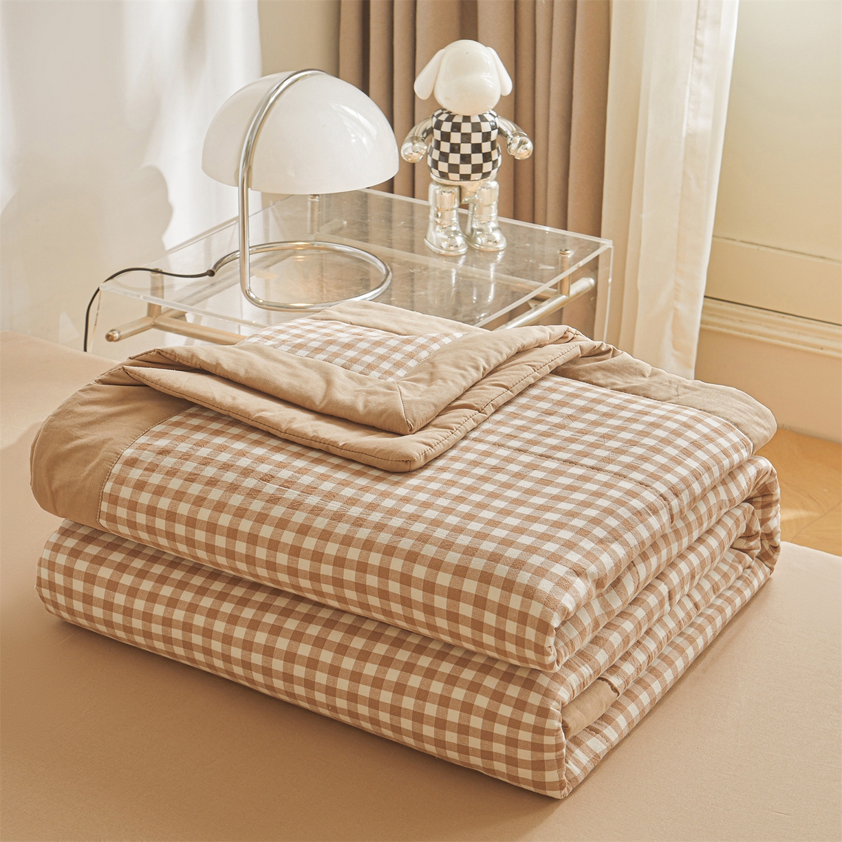 91家纺网 家纺一手货源 找家纺 鑫佰利 2026新款A类水洗棉新疆棉花夏被夏凉被空调被 咖小格