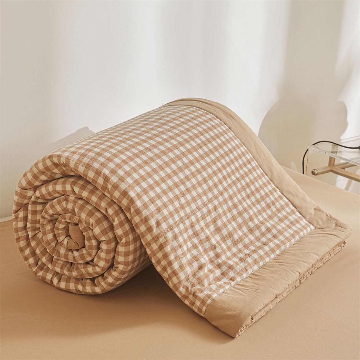 91家纺网 家纺一手货源 找家纺 鑫佰利 2026新款A类水洗棉新疆棉花夏被夏凉被空调被 咖小格