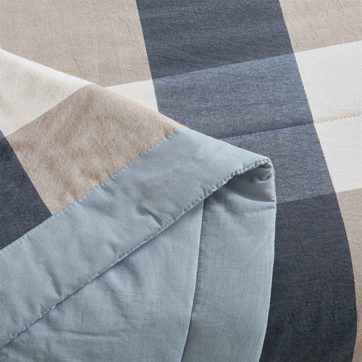 91家纺网 家纺一手货源 找家纺 鑫佰利 2026新款A类水洗棉新疆棉花夏被夏凉被空调被 蓝灰大格