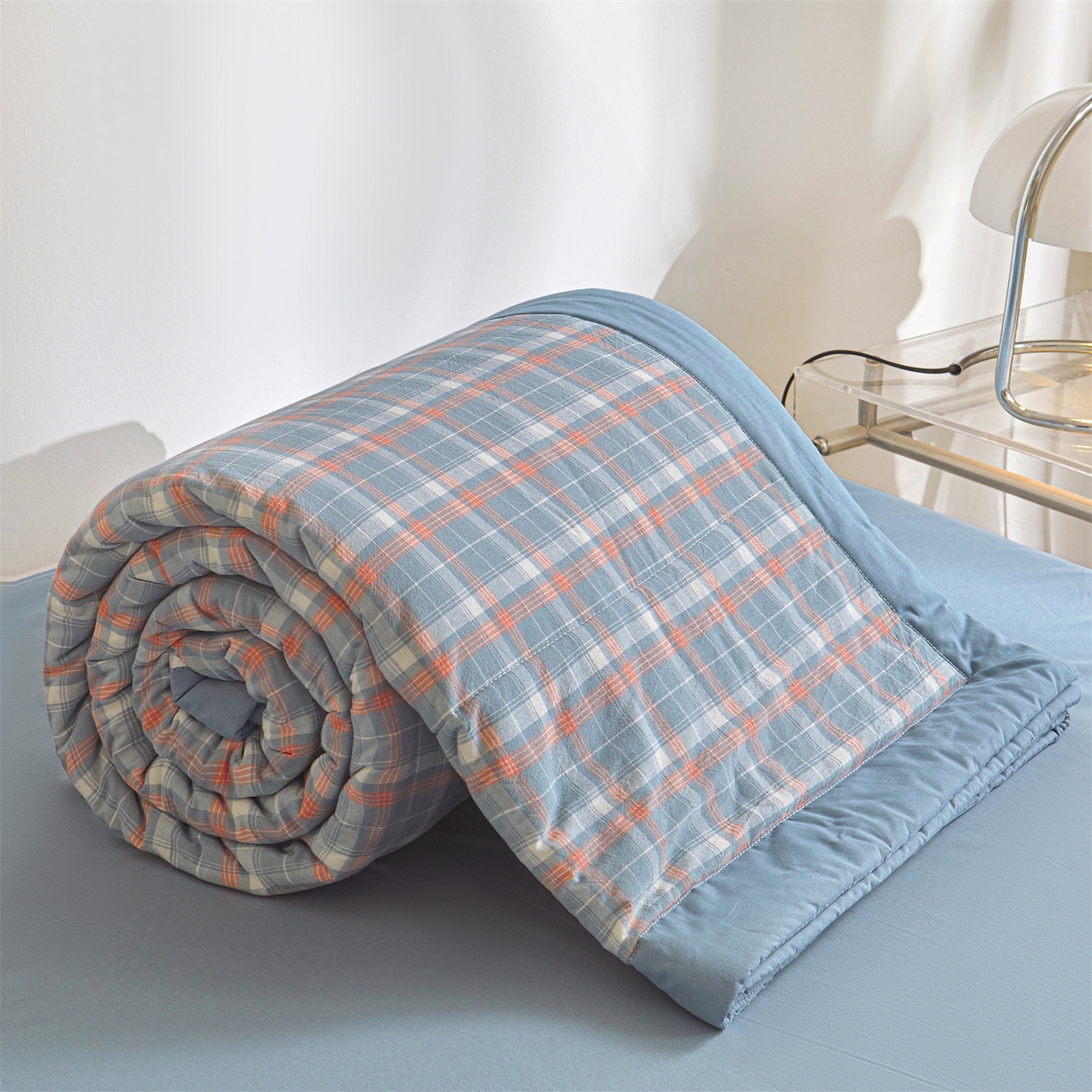 91家纺网 家纺一手货源 找家纺 鑫佰利 2026新款A类水洗棉新疆棉花夏被夏凉被空调被 清新格蓝