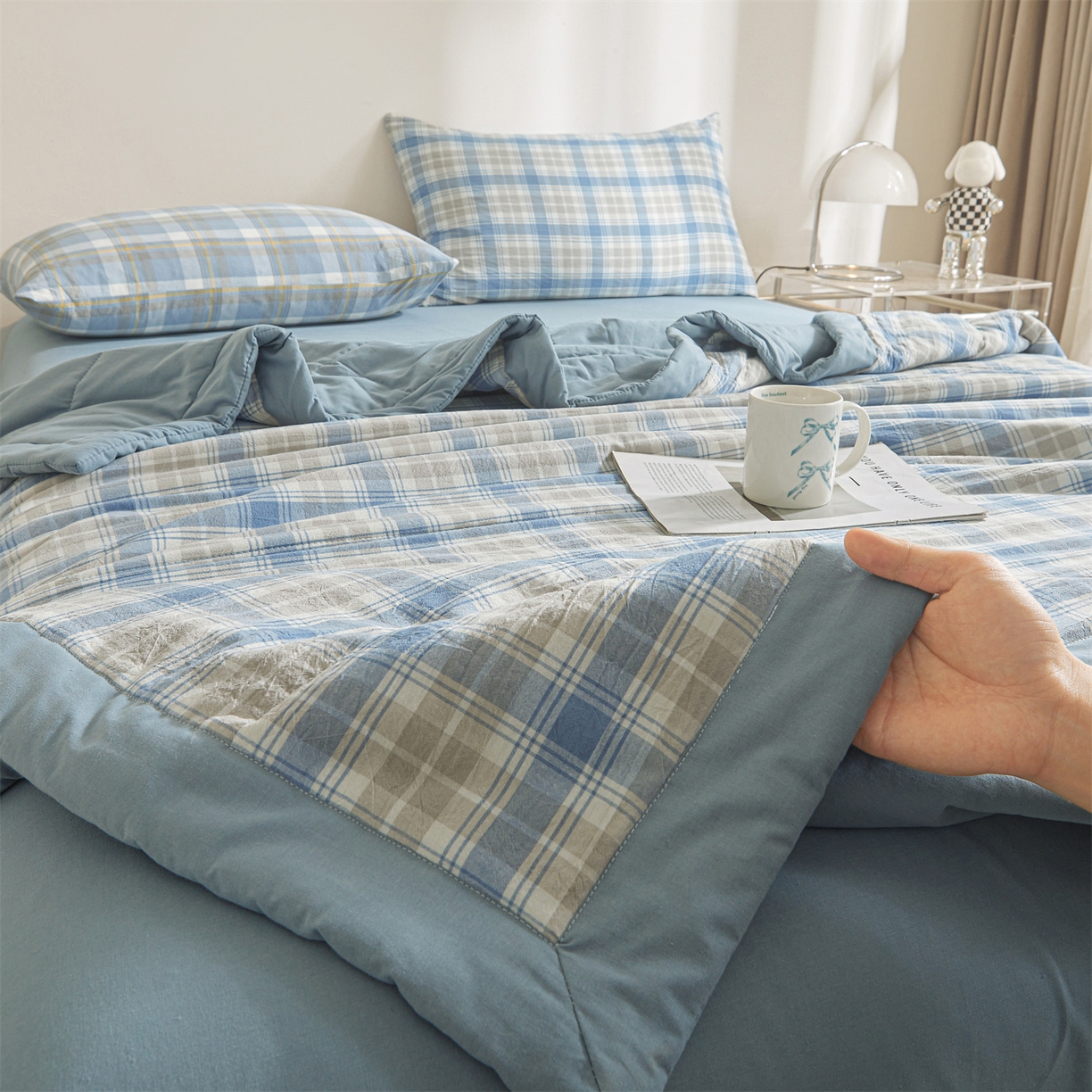 91家纺网 家纺一手货源 找家纺 鑫佰利 2026新款A类水洗棉新疆棉花夏被夏凉被空调被 雅格蓝