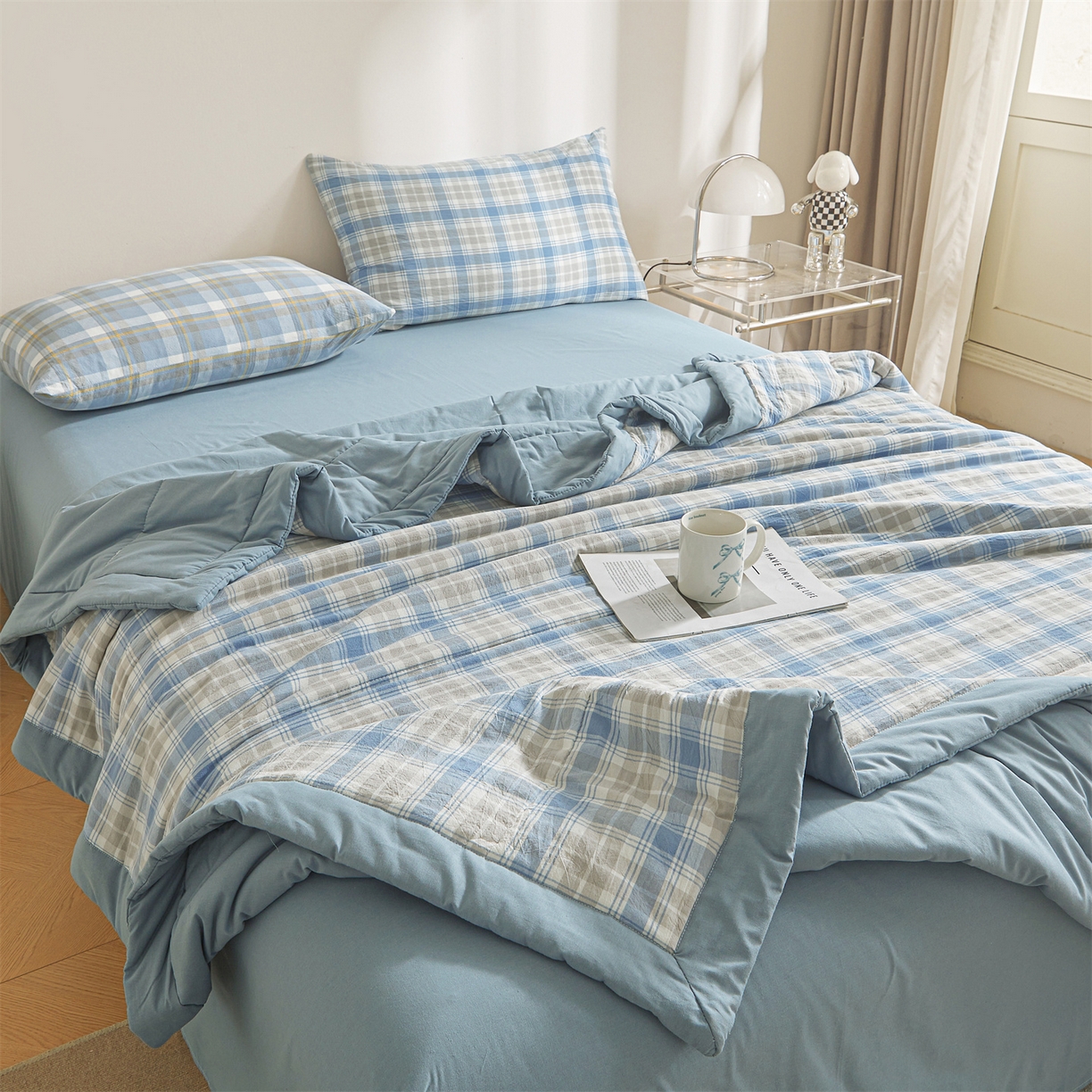 91家纺网 家纺一手货源 找家纺 鑫佰利 2026新款A类水洗棉新疆棉花夏被夏凉被空调被 雅格蓝