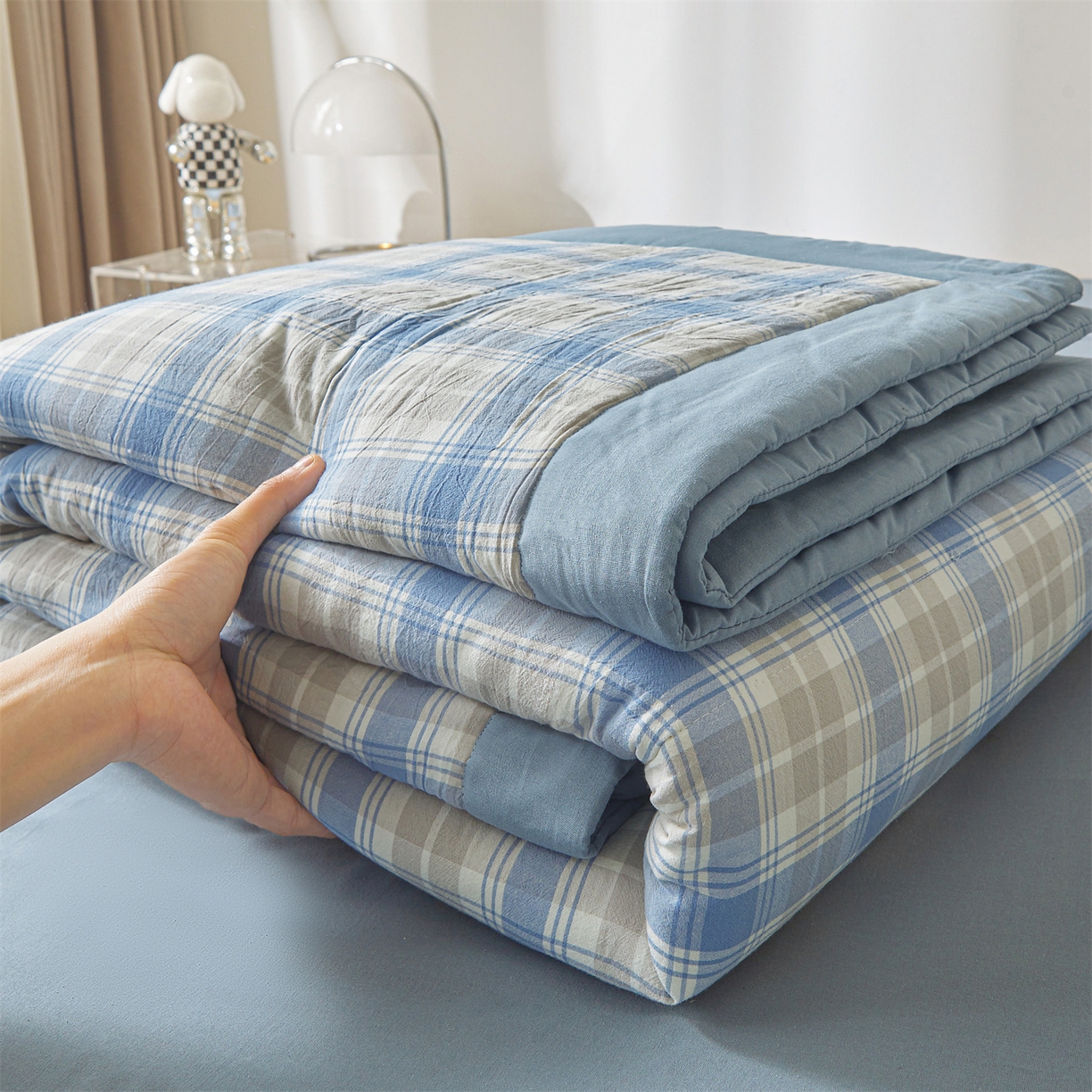 91家纺网 家纺一手货源 找家纺 鑫佰利 2026新款A类水洗棉新疆棉花夏被夏凉被空调被 雅格蓝