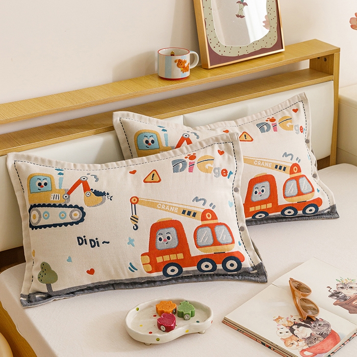 悦然毛巾被 2026新款全棉纯棉纱布儿童四层纱单枕套枕套单件 城市工城队