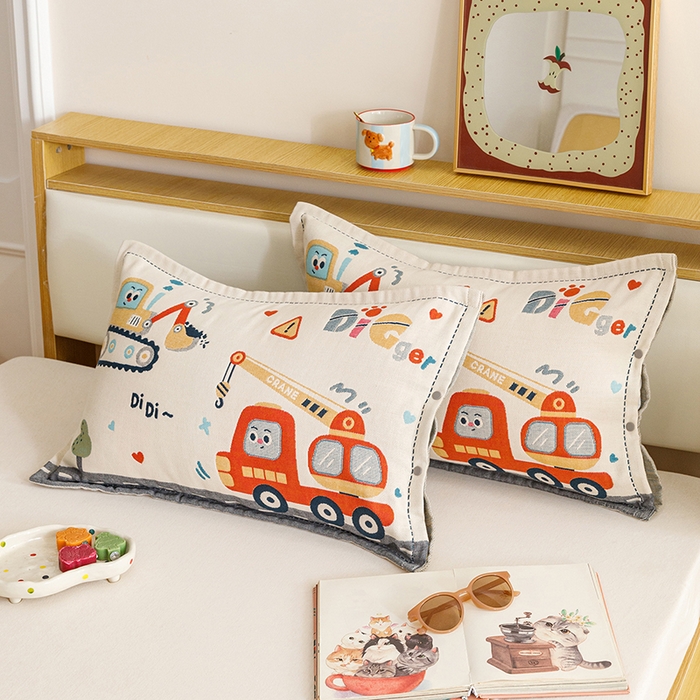 91家纺网 家纺一手货源 找家纺 悦然毛巾被 2026新款全棉纯棉纱布儿童四层纱单枕套枕套单件 城市工城队