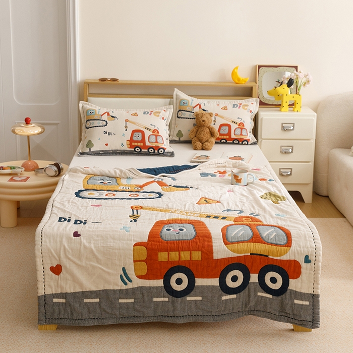 91家纺网 家纺一手货源 找家纺 悦然毛巾被 2026新款全棉纯棉纱布儿童四层纱单枕套枕套单件 城市工城队