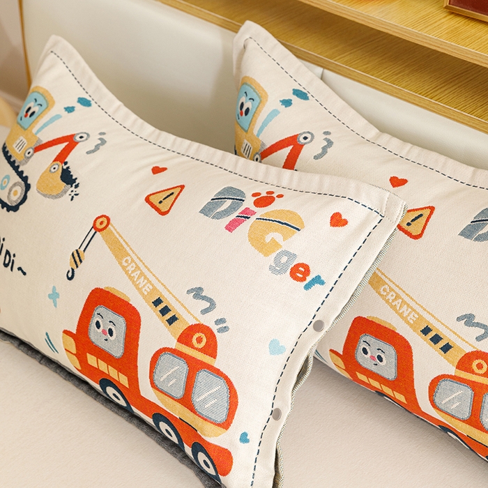 91家纺网 家纺一手货源 找家纺 悦然毛巾被 2026新款全棉纯棉纱布儿童四层纱单枕套枕套单件 城市工城队