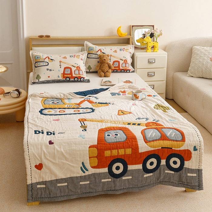 91家纺网 家纺一手货源 找家纺 悦然毛巾被 2026新款全棉纯棉纱布儿童四层纱单枕套枕套单件 城市工城队