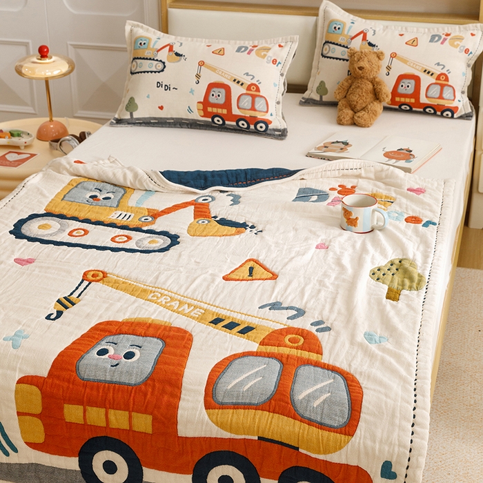 91家纺网 家纺一手货源 找家纺 悦然毛巾被 2026新款全棉纯棉纱布儿童四层纱单枕套枕套单件 城市工城队