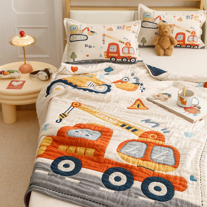 91家纺网 家纺一手货源 找家纺 悦然毛巾被 2026新款全棉纯棉纱布儿童四层纱单枕套枕套单件 城市工城队