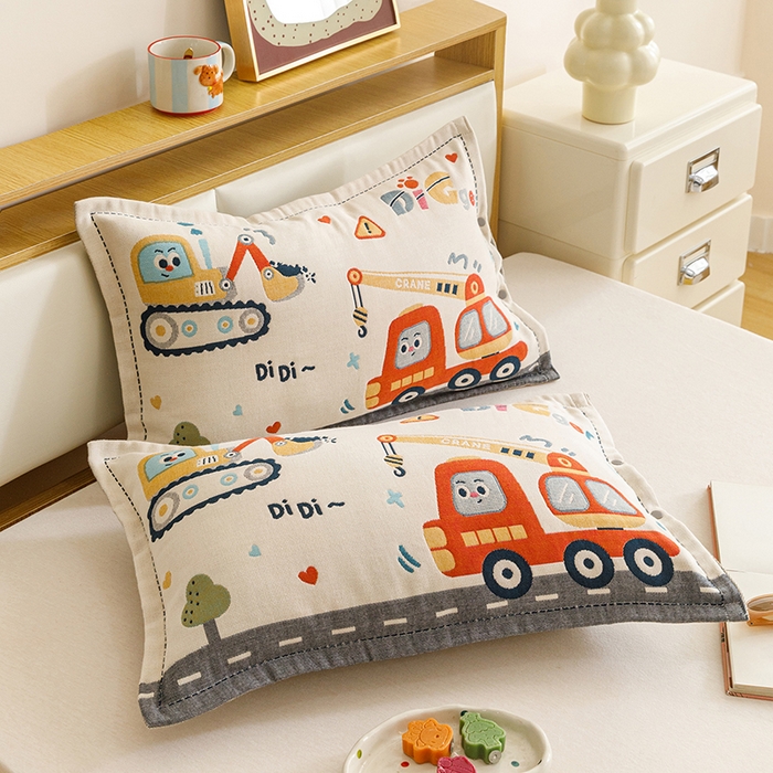 91家纺网 家纺一手货源 找家纺 悦然毛巾被 2026新款全棉纯棉纱布儿童四层纱单枕套枕套单件 城市工城队