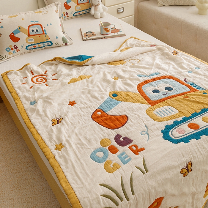 91家纺网 家纺一手货源 找家纺 悦然毛巾被 2026新款全棉纯棉纱布儿童四层纱单枕套枕套单件 花园小园丁