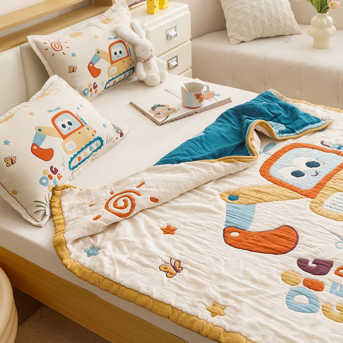 91家纺网 家纺一手货源 找家纺 悦然毛巾被 2026新款全棉纯棉纱布儿童四层纱单枕套枕套单件 花园小园丁