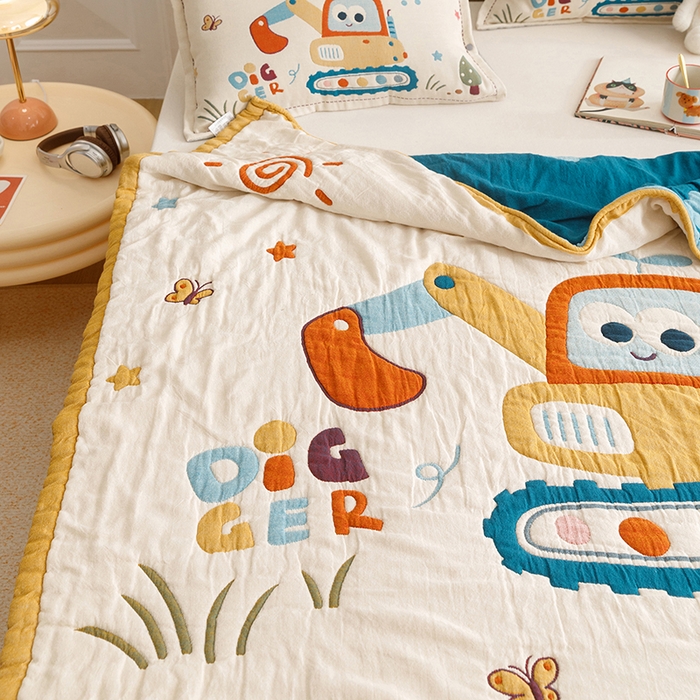 91家纺网 家纺一手货源 找家纺 悦然毛巾被 2026新款全棉纯棉纱布儿童四层纱单枕套枕套单件 花园小园丁