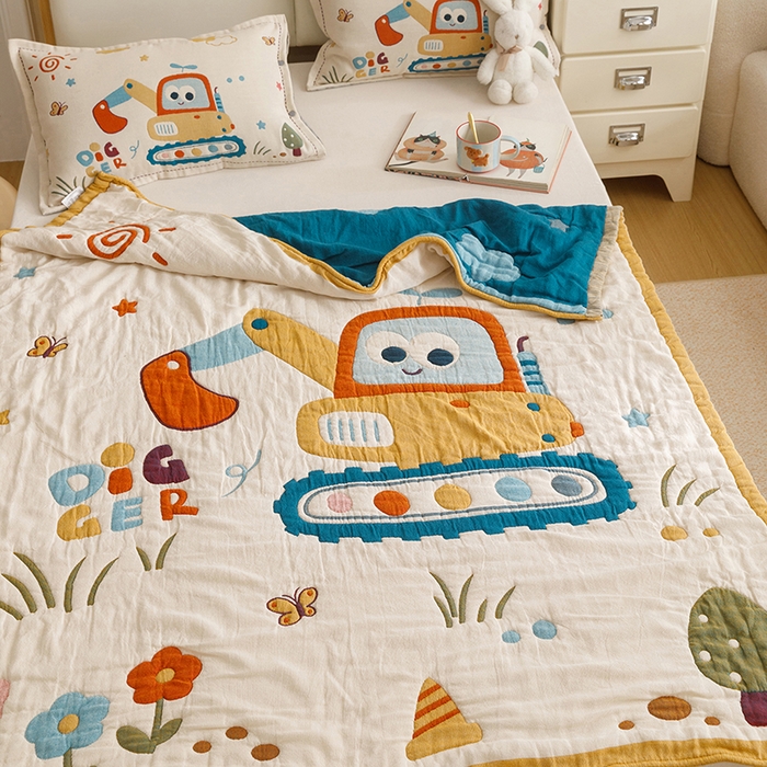 91家纺网 家纺一手货源 找家纺 悦然毛巾被 2026新款全棉纯棉纱布儿童四层纱单枕套枕套单件 花园小园丁