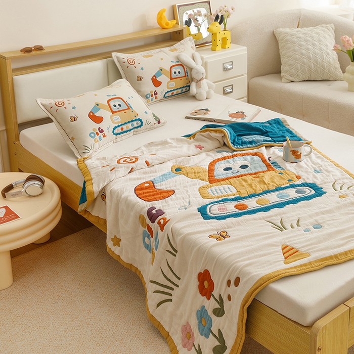 91家纺网 家纺一手货源 找家纺 悦然毛巾被 2026新款全棉纯棉纱布儿童四层纱单枕套枕套单件 花园小园丁