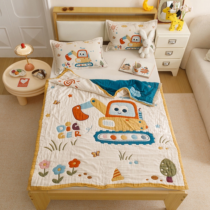 91家纺网 家纺一手货源 找家纺 悦然毛巾被 2026新款全棉纯棉纱布儿童四层纱单枕套枕套单件 花园小园丁