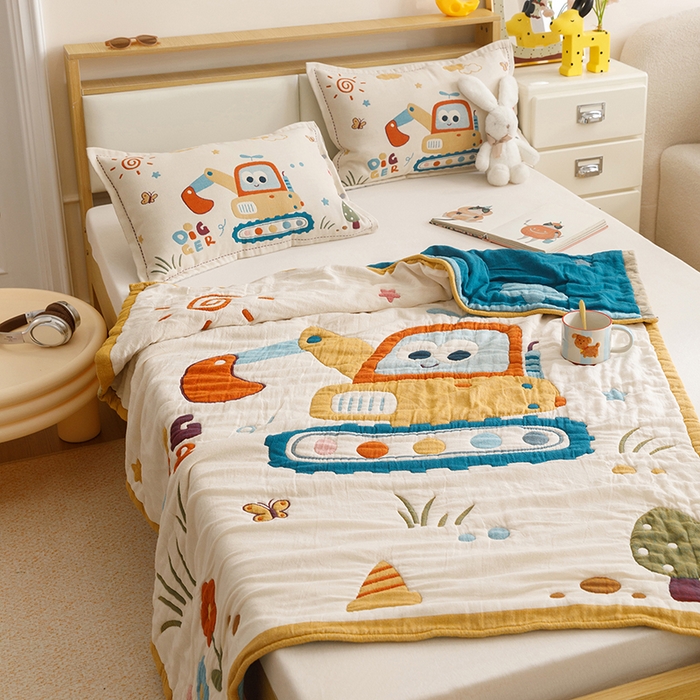 91家纺网 家纺一手货源 找家纺 悦然毛巾被 2026新款全棉纯棉纱布儿童四层纱单枕套枕套单件 花园小园丁