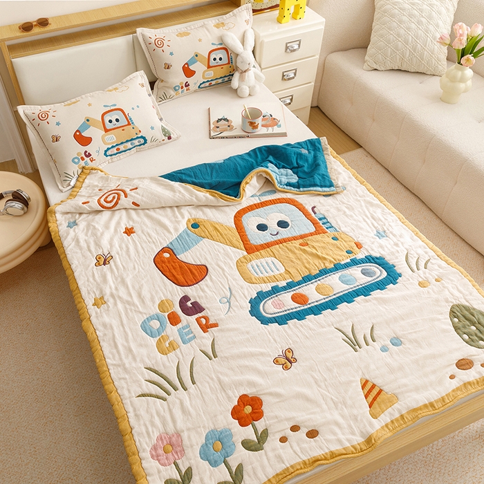 91家纺网 家纺一手货源 找家纺 悦然毛巾被 2026新款全棉纯棉纱布儿童四层纱单枕套枕套单件 花园小园丁