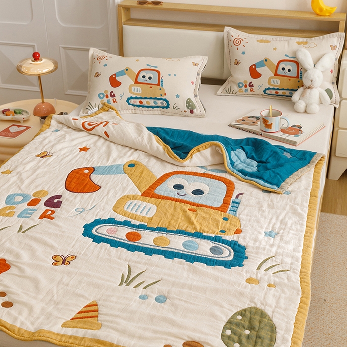 91家纺网 家纺一手货源 找家纺 悦然毛巾被 2026新款全棉纯棉纱布儿童四层纱单枕套枕套单件 花园小园丁