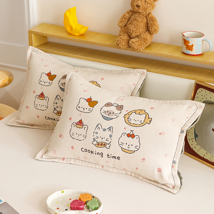 91家纺网 家纺一手货源 找家纺 悦然毛巾被 2026新款全棉纯棉纱布儿童四层纱单枕套枕套单件 清风喵喵