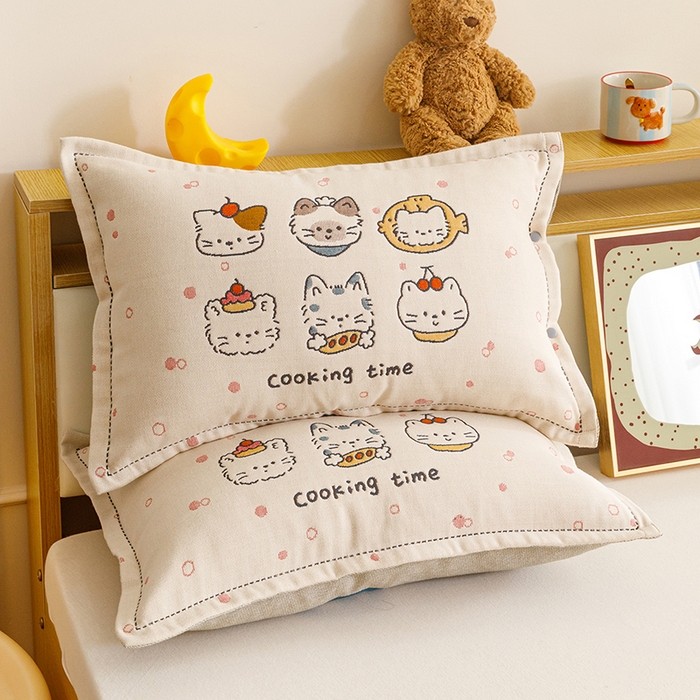 91家纺网 家纺一手货源 找家纺 悦然毛巾被 2026新款全棉纯棉纱布儿童四层纱单枕套枕套单件 清风喵喵