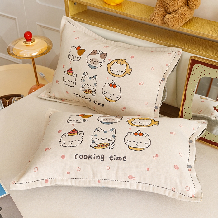 91家纺网 家纺一手货源 找家纺 悦然毛巾被 2026新款全棉纯棉纱布儿童四层纱单枕套枕套单件 清风喵喵