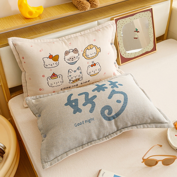 91家纺网 家纺一手货源 找家纺 悦然毛巾被 2026新款全棉纯棉纱布儿童四层纱单枕套枕套单件 清风喵喵