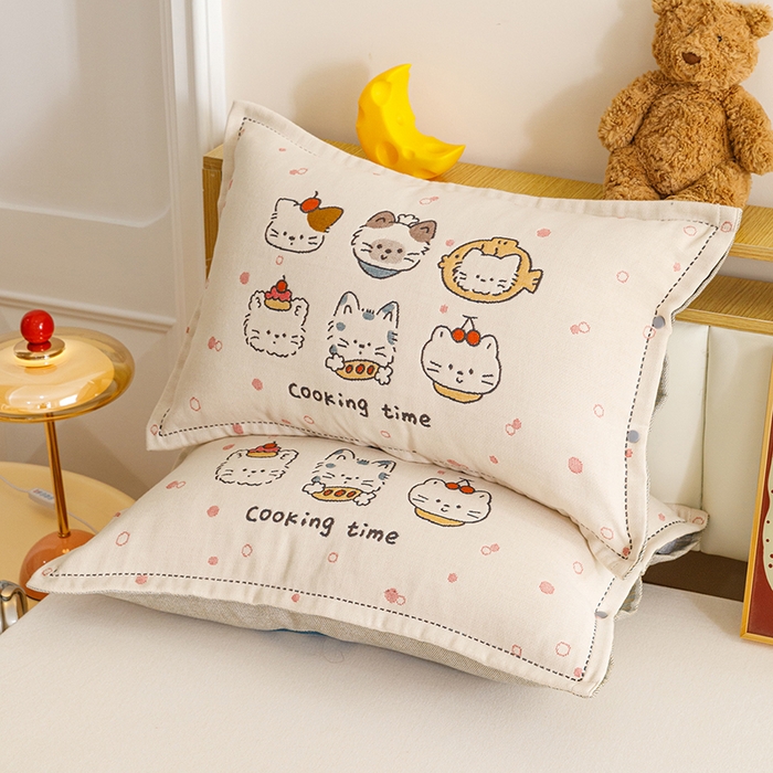 91家纺网 家纺一手货源 找家纺 悦然毛巾被 2026新款全棉纯棉纱布儿童四层纱单枕套枕套单件 清风喵喵