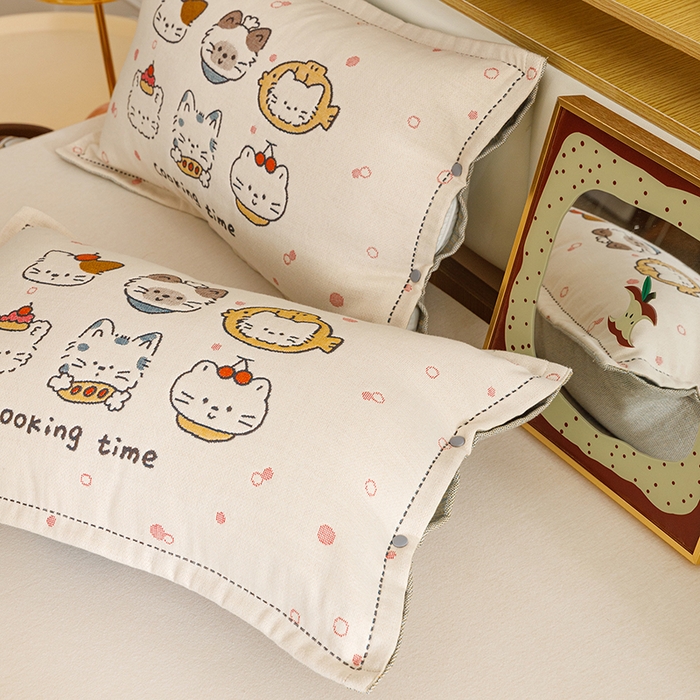 91家纺网 家纺一手货源 找家纺 悦然毛巾被 2026新款全棉纯棉纱布儿童四层纱单枕套枕套单件 清风喵喵