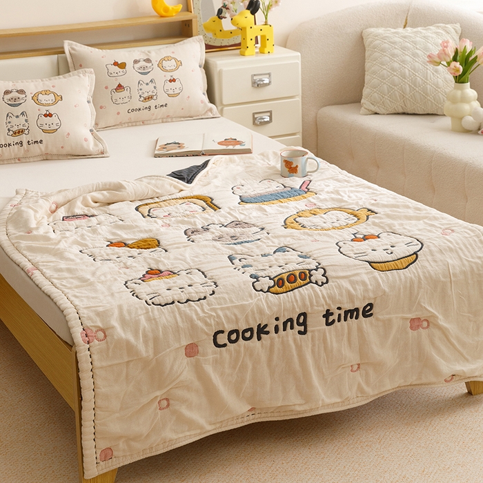 91家纺网 家纺一手货源 找家纺 悦然毛巾被 2026新款全棉纯棉纱布儿童四层纱单枕套枕套单件 清风喵喵