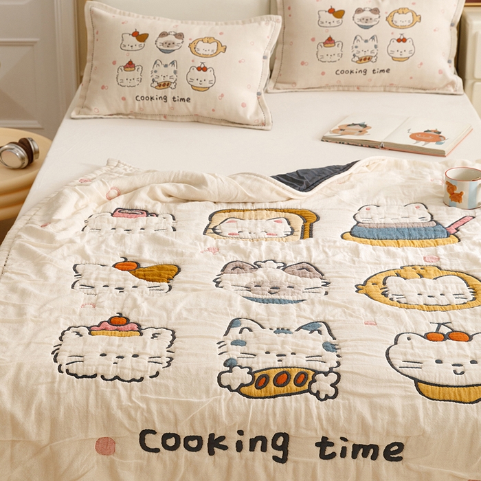 91家纺网 家纺一手货源 找家纺 悦然毛巾被 2026新款全棉纯棉纱布儿童四层纱单枕套枕套单件 清风喵喵