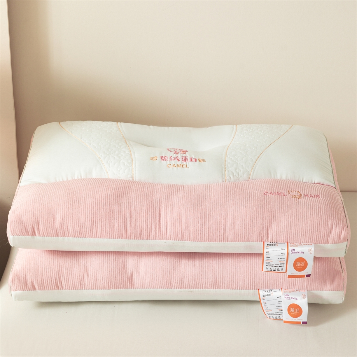 91家纺网 家纺一手货源 找家纺 老地方家纺 2026新款驼绒蛋白枕枕头枕芯 驼绒蛋白枕-粉色
