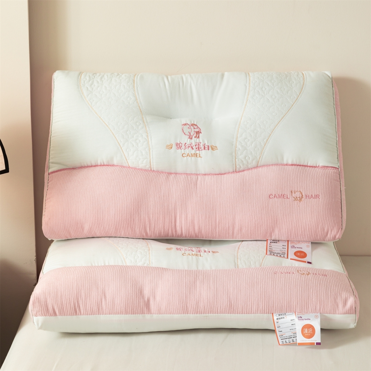 91家纺网 家纺一手货源 找家纺 老地方家纺 2026新款驼绒蛋白枕枕头枕芯 驼绒蛋白枕-粉色