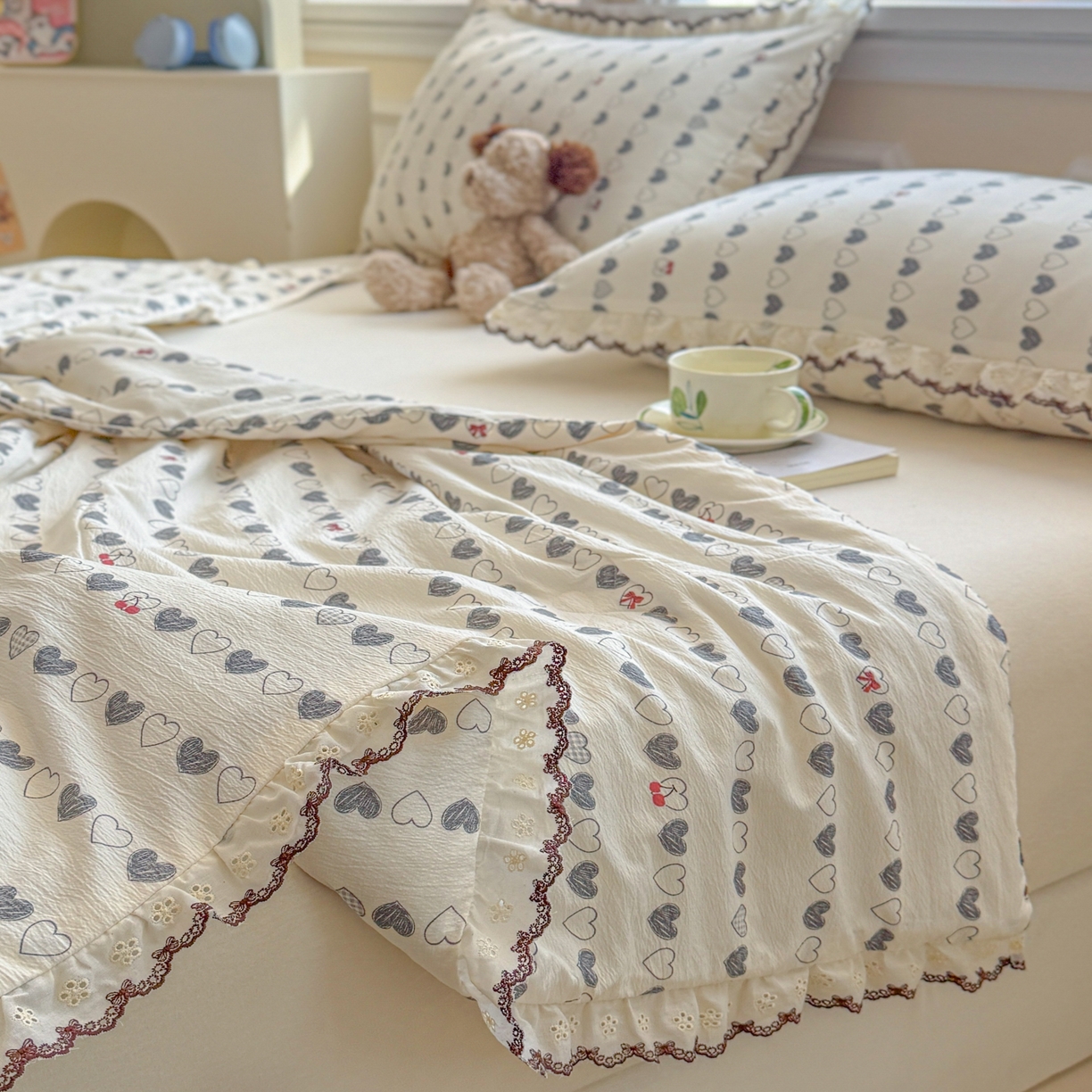 91家纺网 家纺一手货源 找家纺 （总）名兮家居 2026春夏新款韩版花边款皱皱纱夏被夏凉被空调被